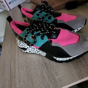 Steve Madden Cliff Mixed Media Leather Sneaker Leopard SIZE 5